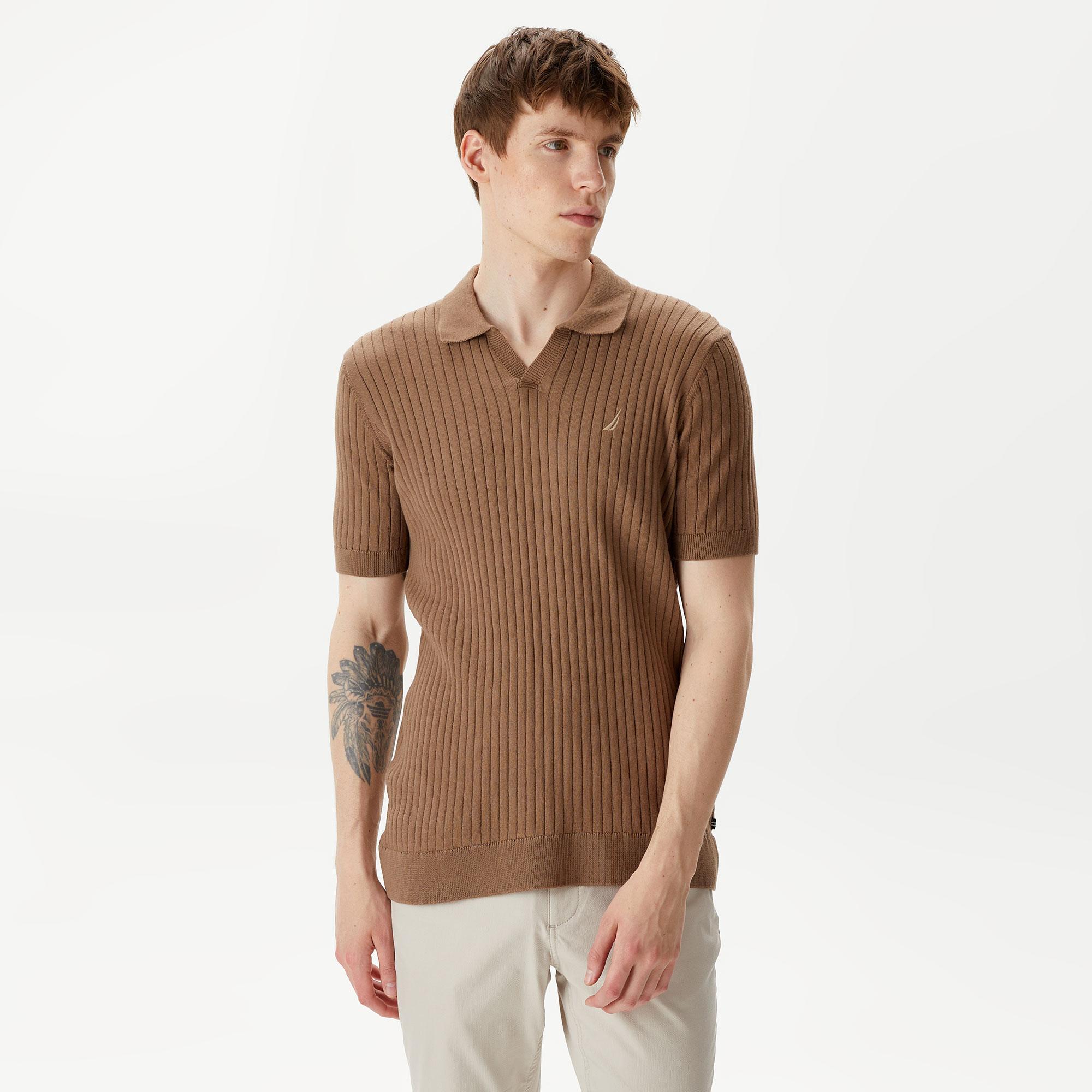 Nautica Erkek Kahverengi Classic Fit Kısa Kollu Kazak