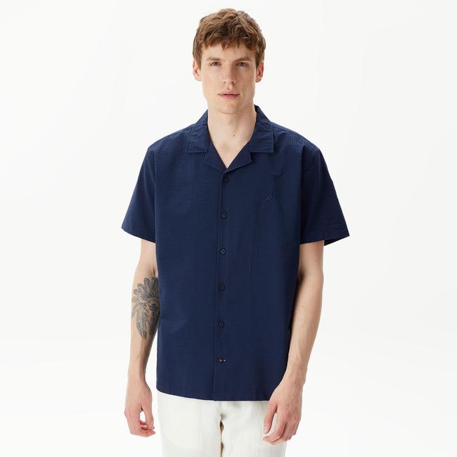  Nautica Erkek Lacivert Classic Fit Kısa Kollu Gömlek