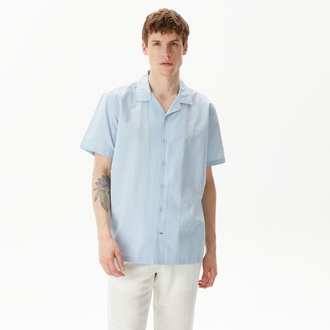  Nautica Erkek Mavi Classic Fit Kısa Kollu Gömlek
