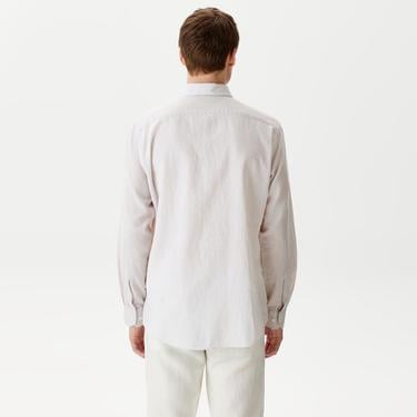  Nautica Erkek Kırık Beyaz Classic Fit Uzun Kollu Renk Bloklu Gömlek