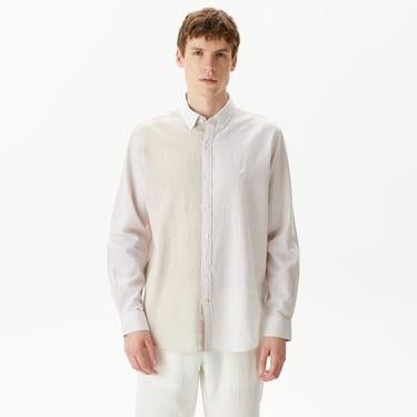 Nautica Erkek Kırık Beyaz Classic Fit Uzun Kollu Renk Bloklu Gömlek