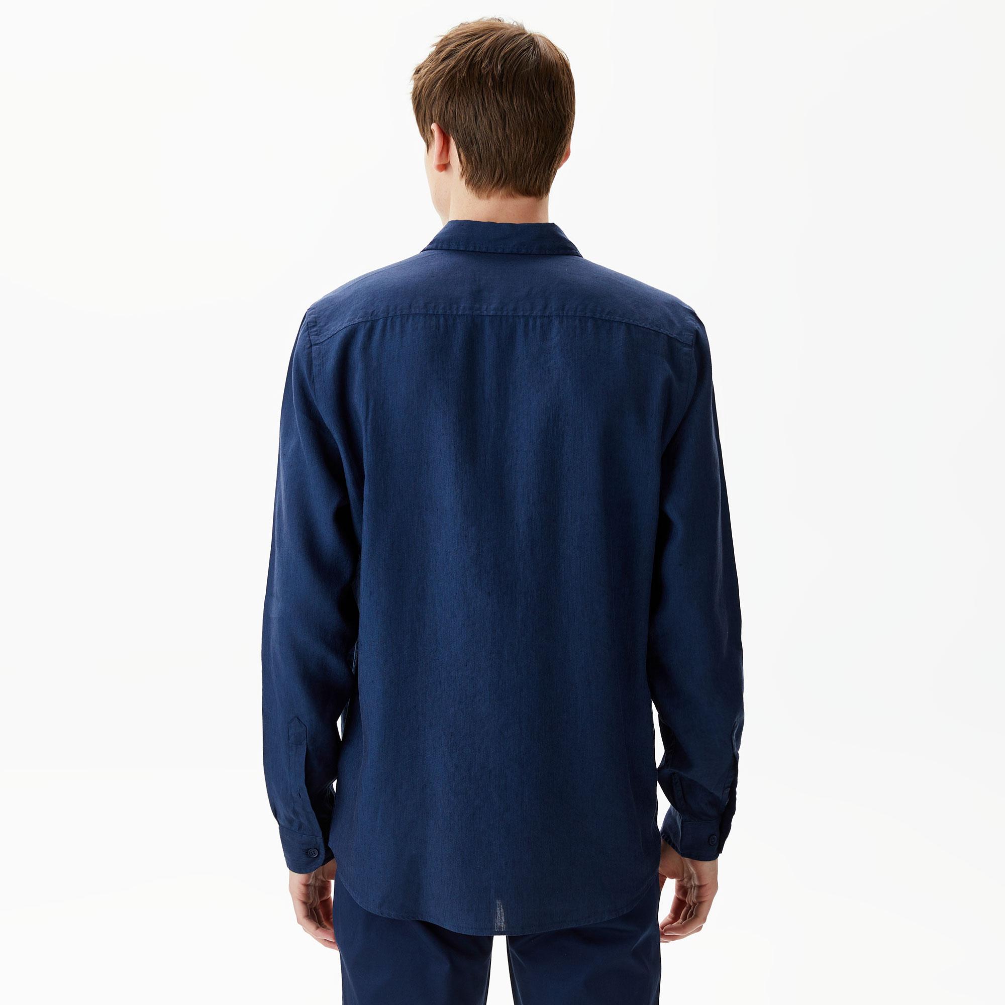 Lacoste Erkek Regular Fit Keten Lacivert Gömlek