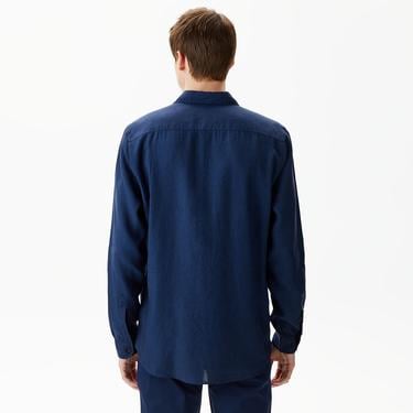  Lacoste Erkek Regular Fit Keten Lacivert Gömlek