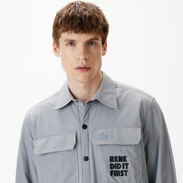  Erkek Regular Fit Baskılı Gri Gömlek