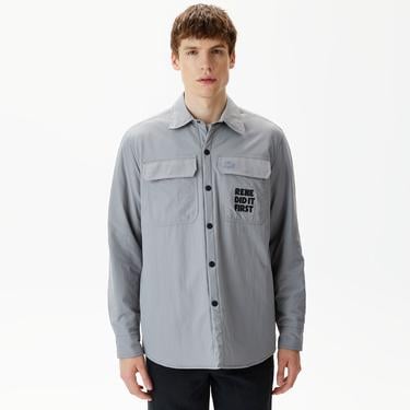  Erkek Regular Fit Baskılı Gri Gömlek