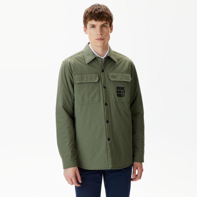  Erkek Regular Fit Baskılı Haki Gömlek