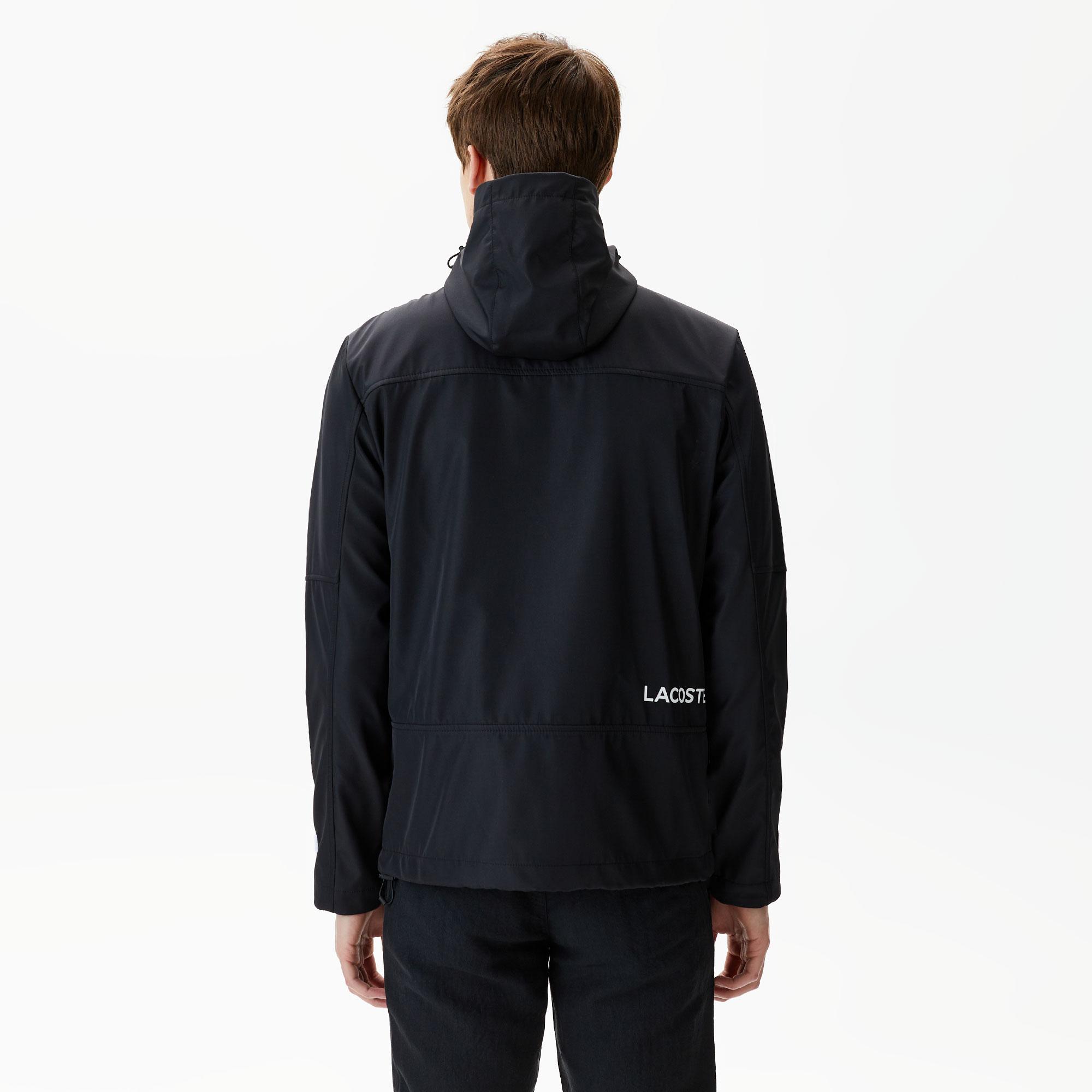 Erkek Kapüşonlu Siyah Yağmurluk