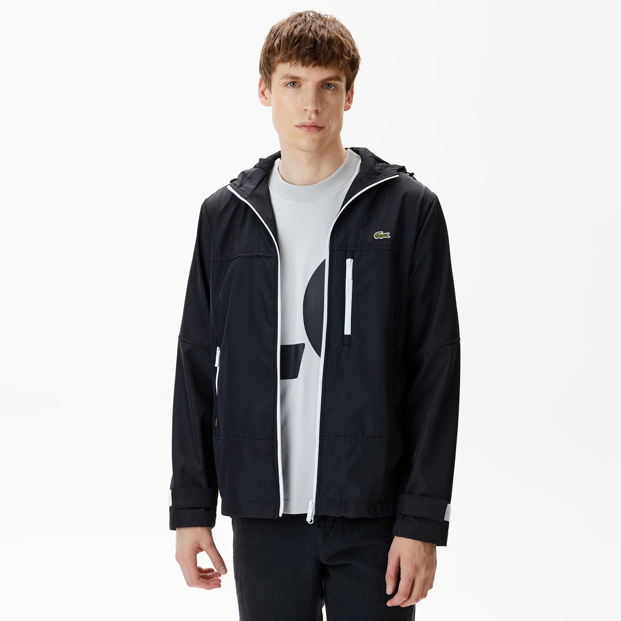 Erkek Kapüşonlu Siyah Yağmurluk