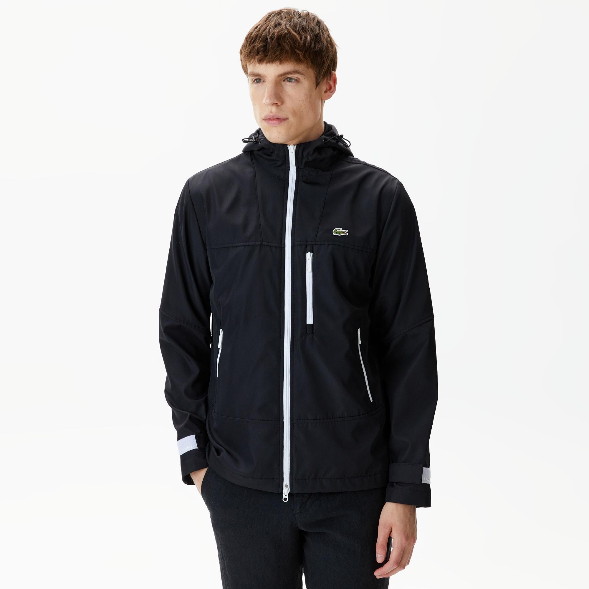 Erkek Kapüşonlu Siyah Yağmurluk