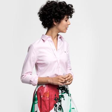  GANT Kadın Pembe Slim Fit Düğmeli Yaka Oxford Gömlek