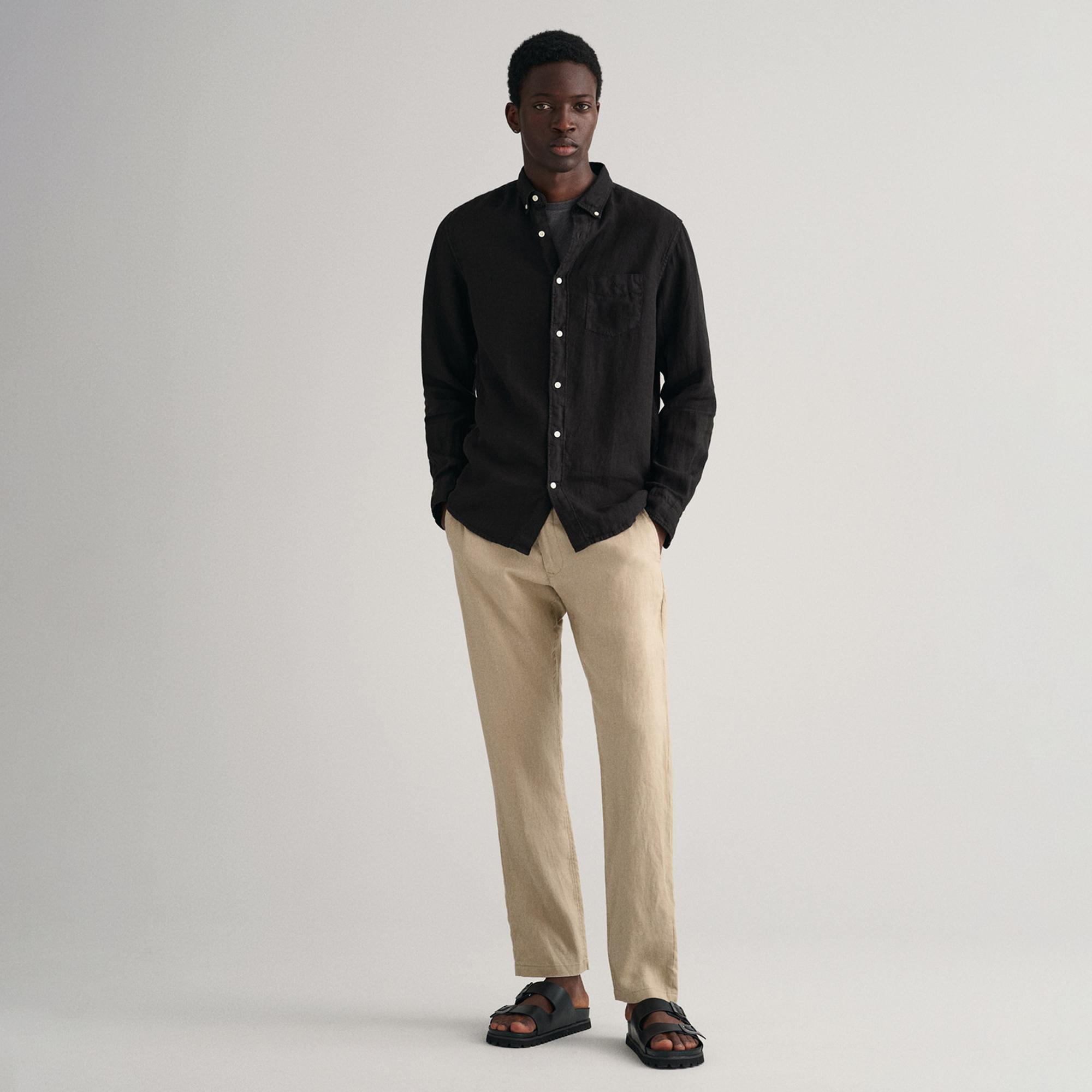 GANT Erkek Siyah Regular Fit Keten Gömlek