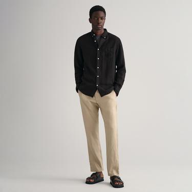  GANT Erkek Siyah Regular Fit Keten Gömlek