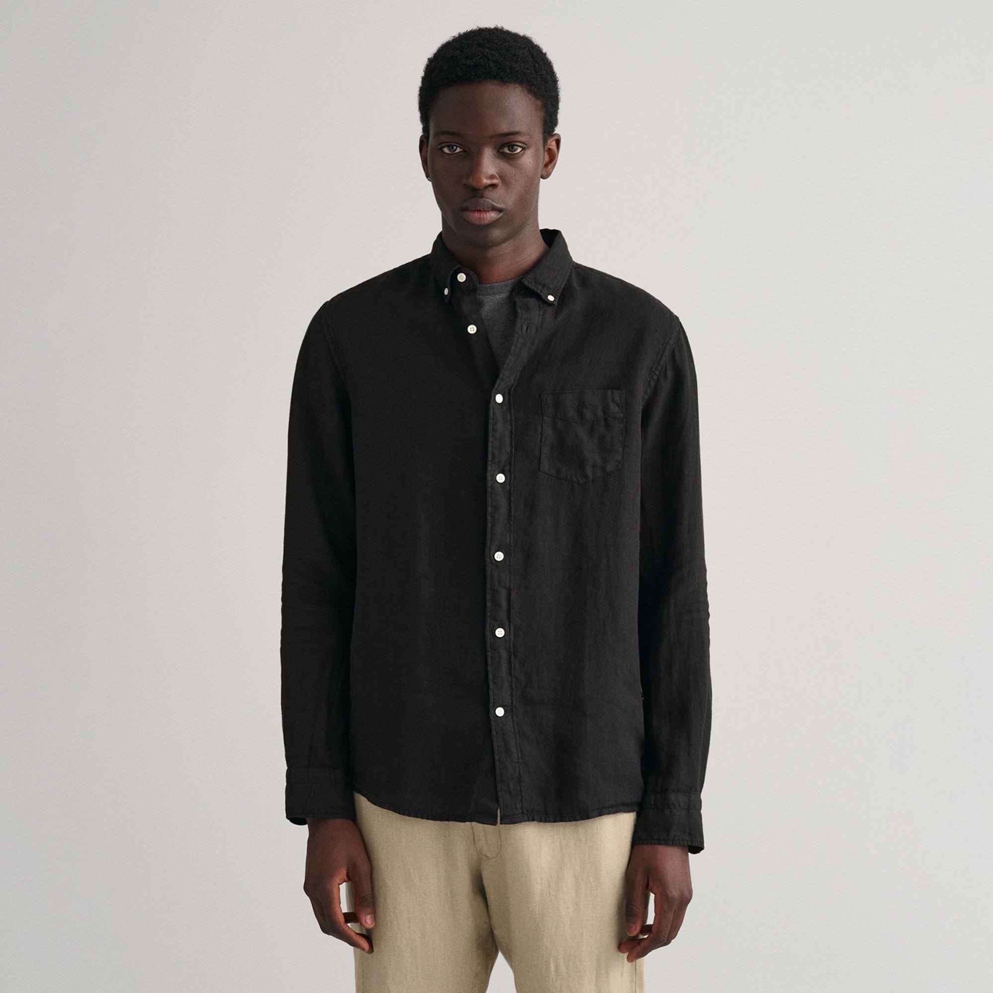 GANT Erkek Siyah Regular Fit Keten Gömlek