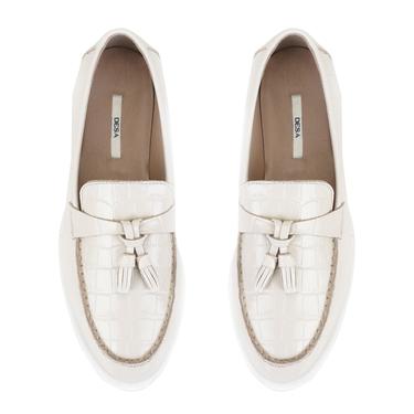  Kadın Ekru Kroko Baskılı Deri Loafer