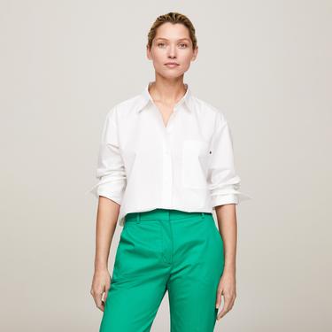  Tommy Hilfiger Essential Cotton Easy Fıt Shırt Kadın Beyaz Gömlek