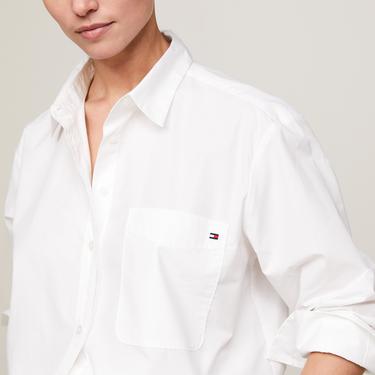 Tommy Hilfiger Essential Cotton Easy Fıt Shırt Kadın Beyaz Gömlek