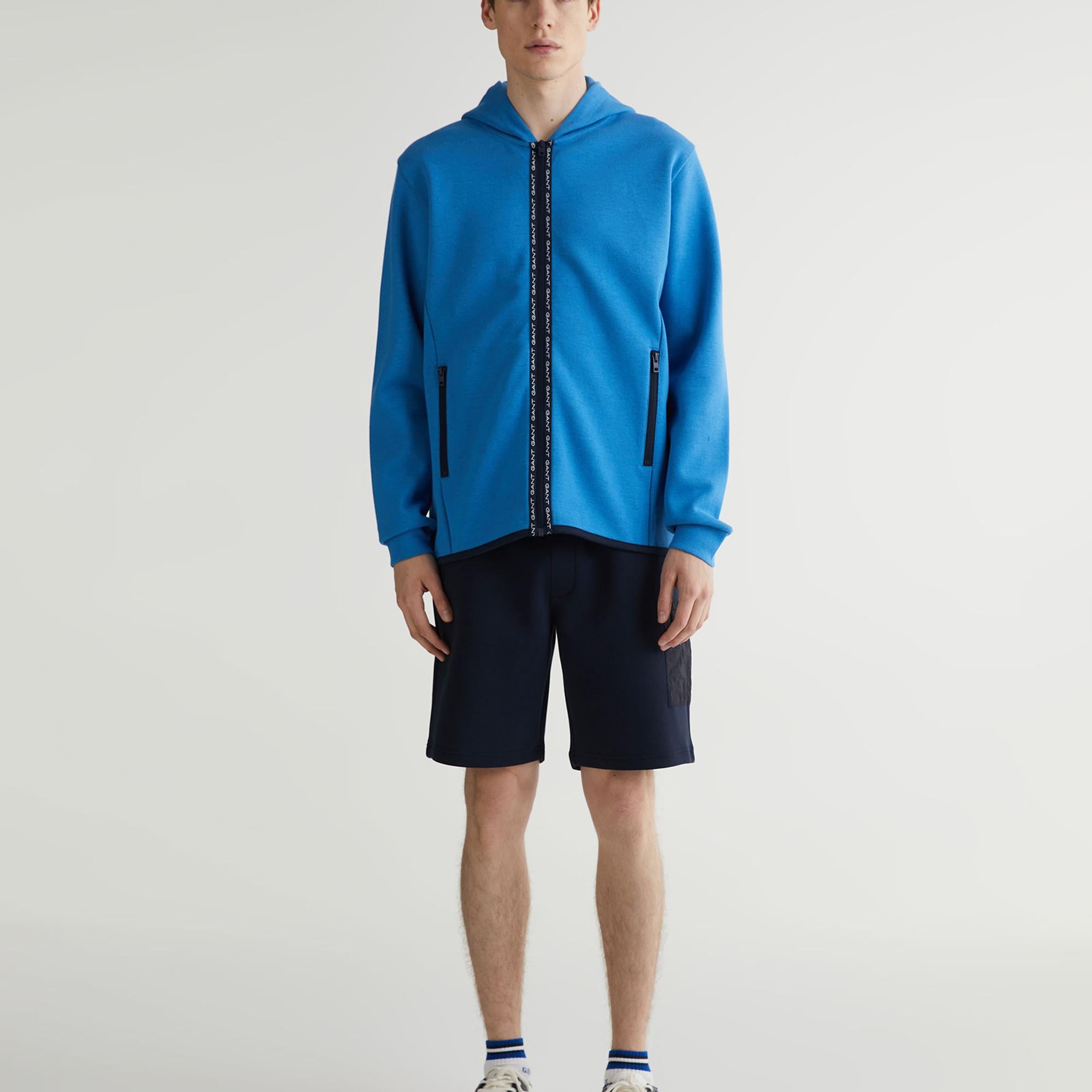 GANT Erkek Mavi Regular Fit Kapüşonlu Logolu Sweatshirt