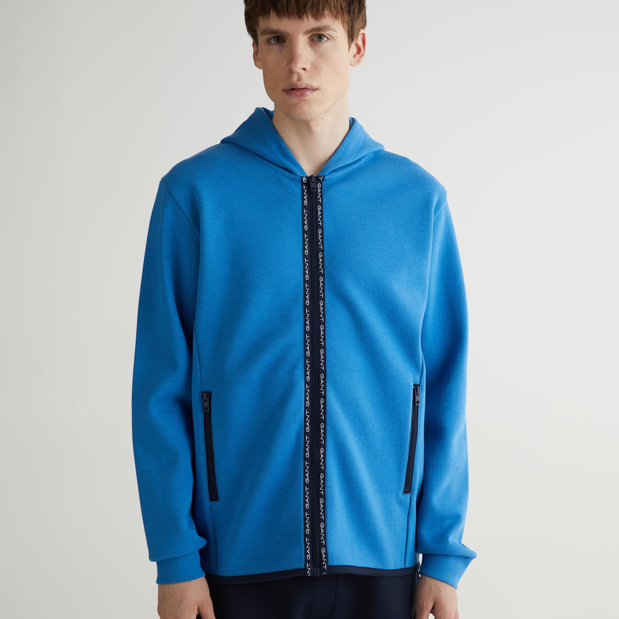 GANT Erkek Mavi Regular Fit Kapüşonlu Logolu Sweatshirt