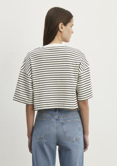  Mavi Çizgili Crop Tişört Crop / Kısa Kesim 1612700-85308