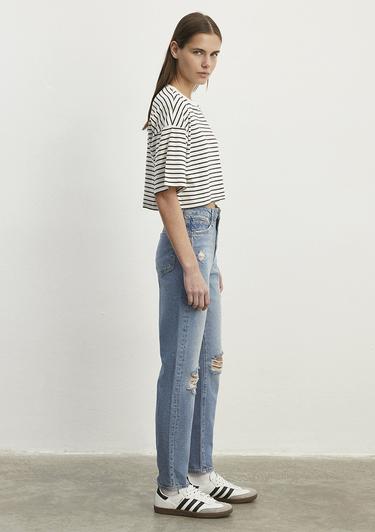  Mavi Çizgili Crop Tişört Crop / Kısa Kesim 1612700-85308