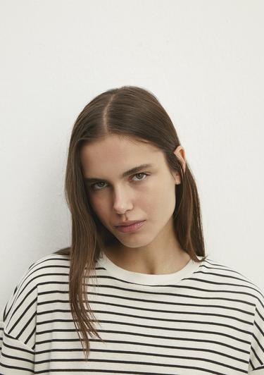  Mavi Çizgili Crop Tişört Crop / Kısa Kesim 1612700-85308