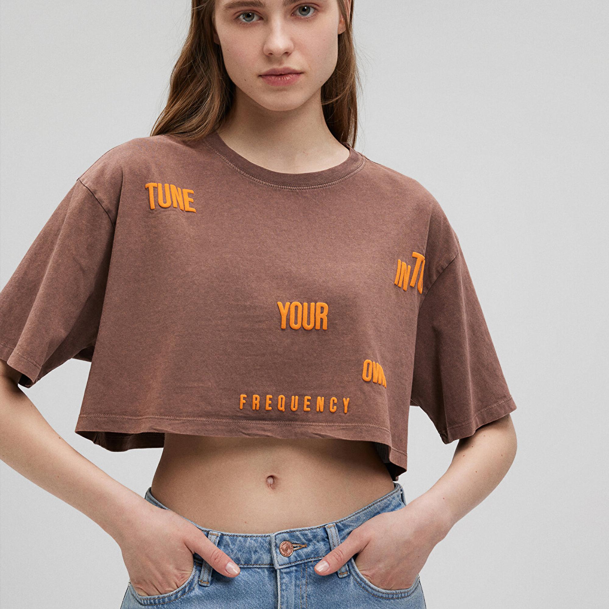 Mavi Baskılı Kahverengi Tişört  1612499-70244