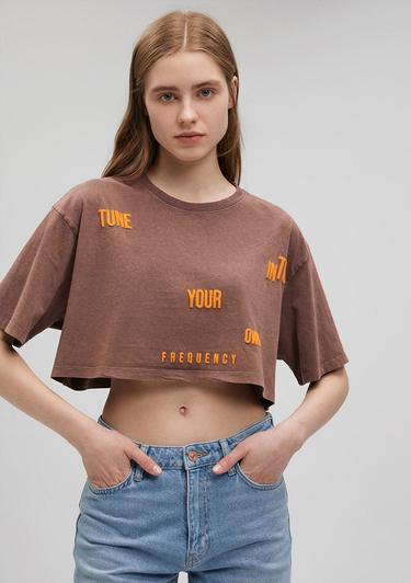  Mavi Baskılı Kahverengi Tişört  1612499-70244