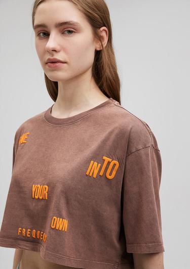  Mavi Baskılı Kahverengi Tişört  1612499-70244