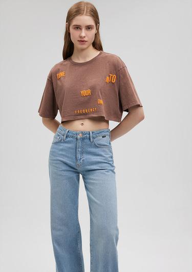  Mavi Baskılı Kahverengi Tişört  1612499-70244