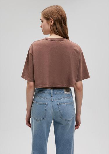  Mavi Baskılı Kahverengi Tişört  1612499-70244