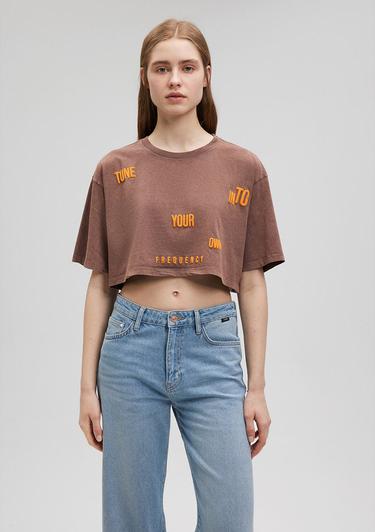  Mavi Baskılı Kahverengi Tişört  1612499-70244