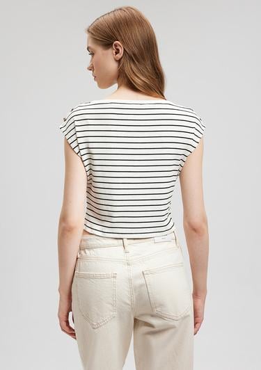  Mavi Siyah Tişört Crop / Kısa Kesim 1612324-85407