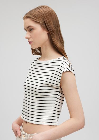  Mavi Siyah Tişört Crop / Kısa Kesim 1612324-85407