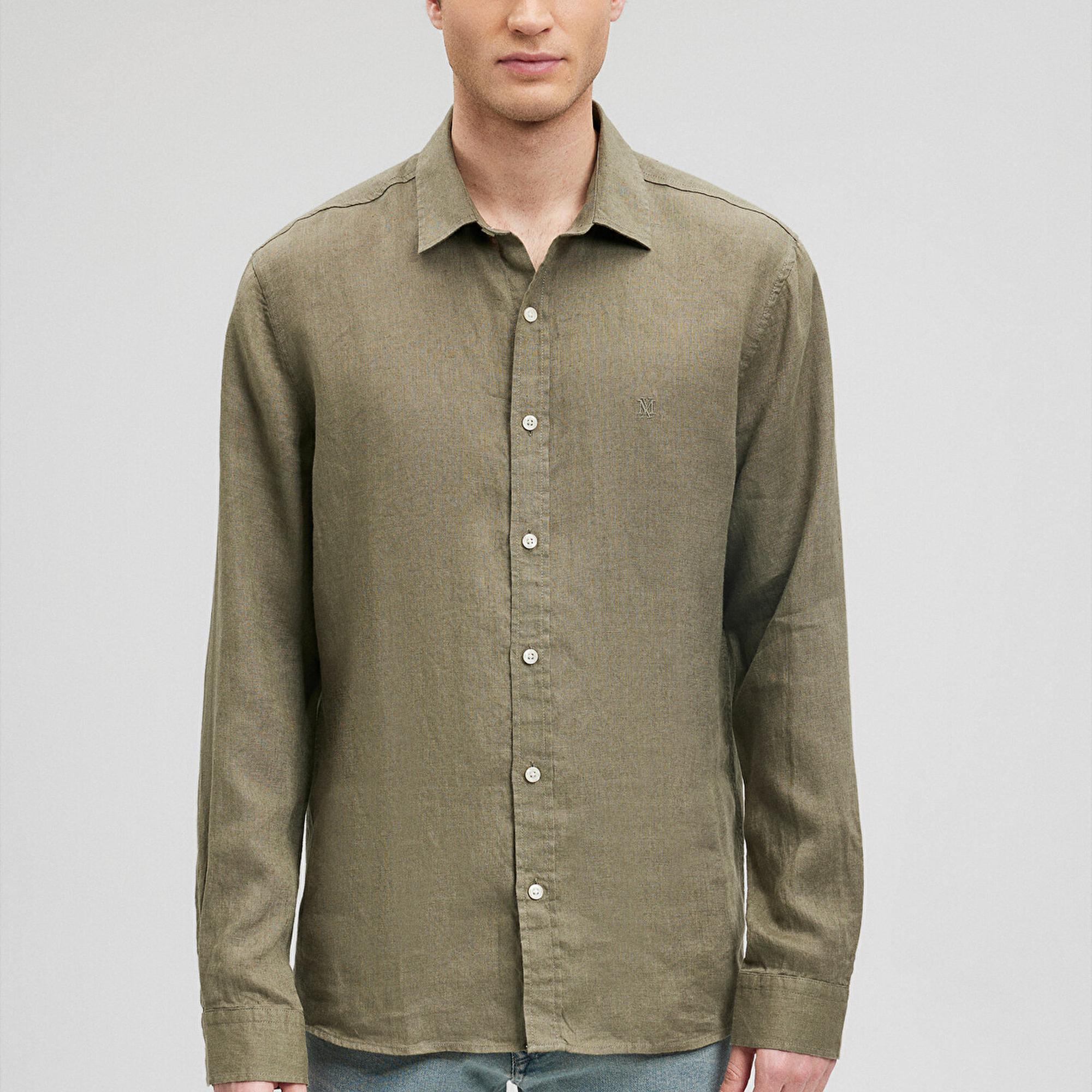 Mavi Haki Keten Gömlek Slim Fit / Dar Kesim 021190-86627