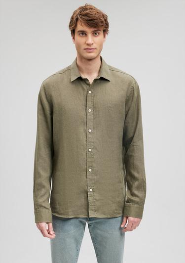  Mavi Haki Keten Gömlek Slim Fit / Dar Kesim 021190-86627