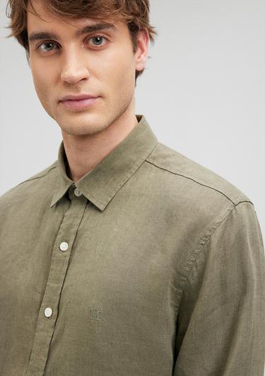  Mavi Haki Keten Gömlek Slim Fit / Dar Kesim 021190-86627