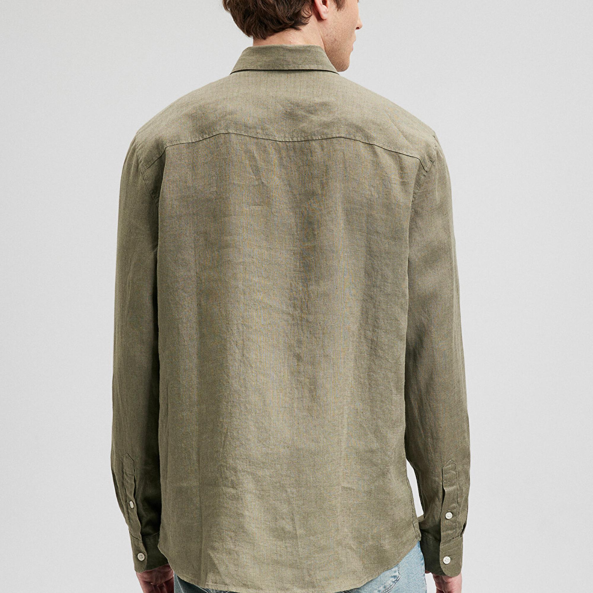 Mavi Haki Keten Gömlek Slim Fit / Dar Kesim 021190-86627