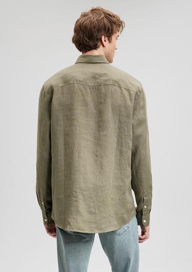  Mavi Haki Keten Gömlek Slim Fit / Dar Kesim 021190-86627