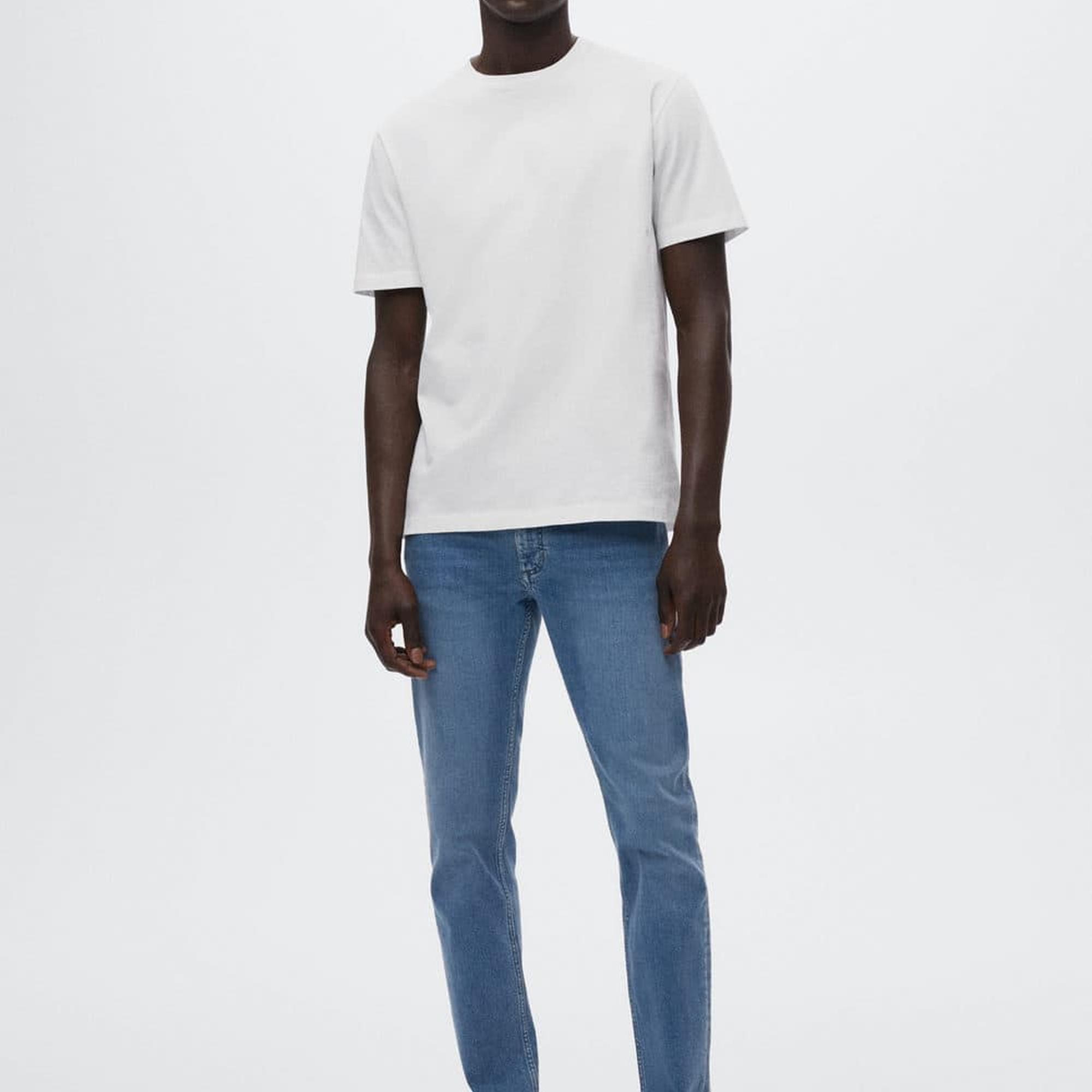 Mango Erkek Lightweight Merserize Günlük Tişört Beyaz