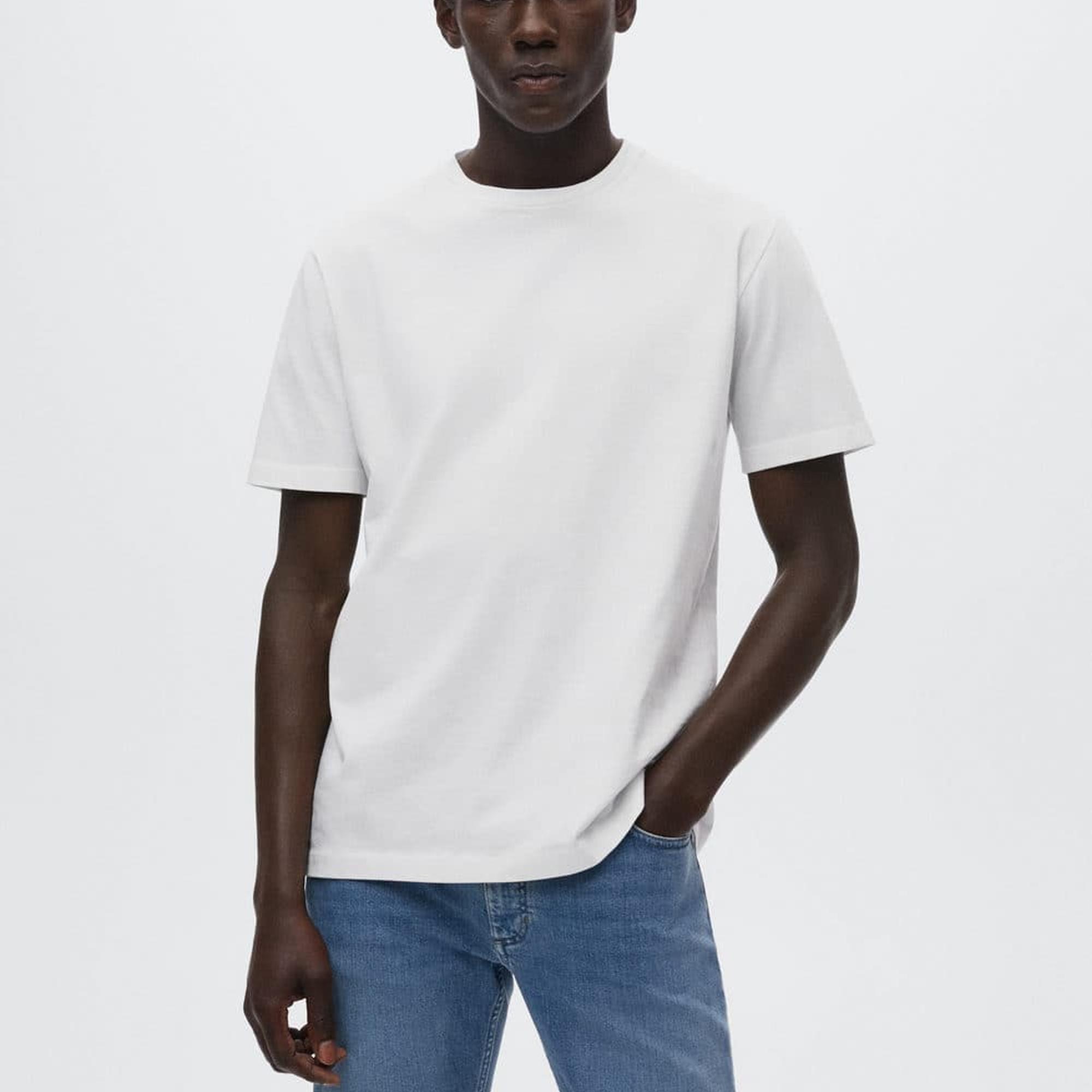 Mango Erkek Lightweight Merserize Günlük Tişört Beyaz