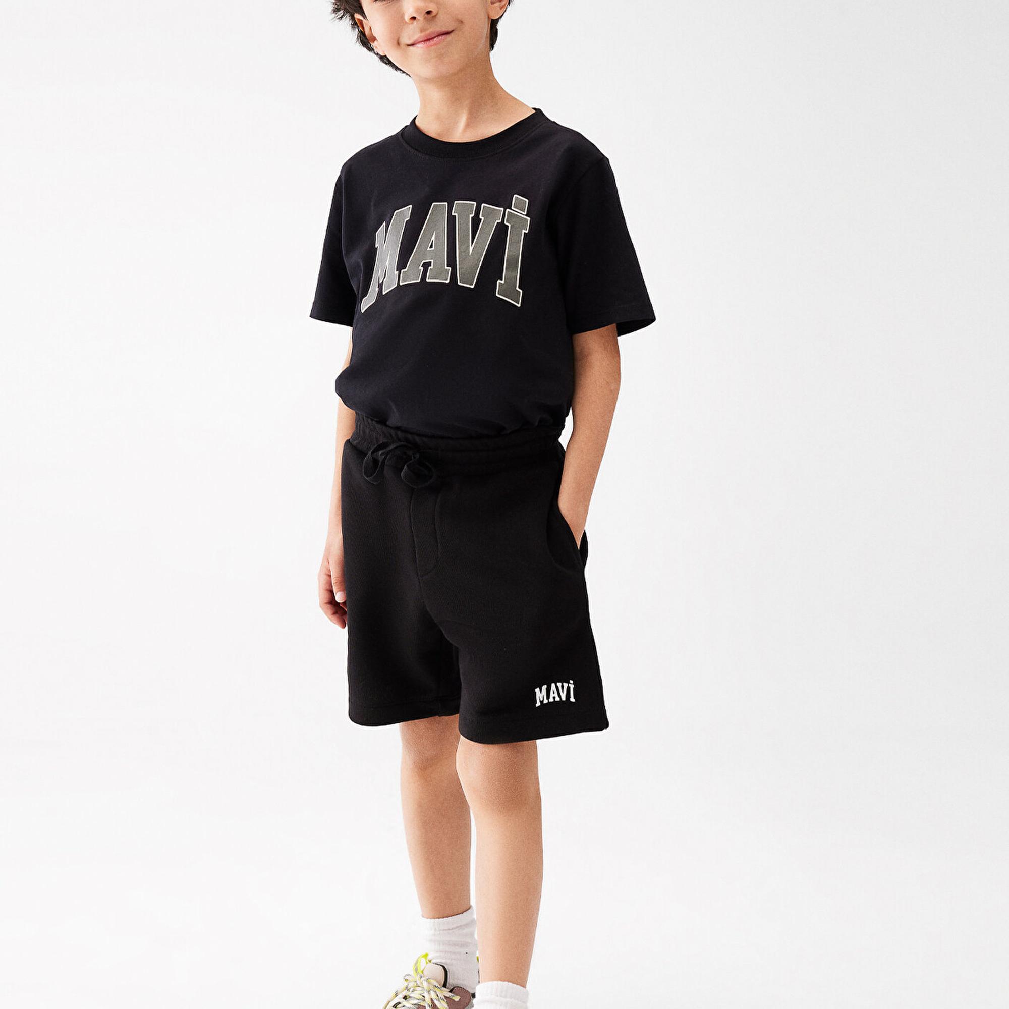 Mavi Mavi Logo Baskılı Siyah Şort 6410003-900