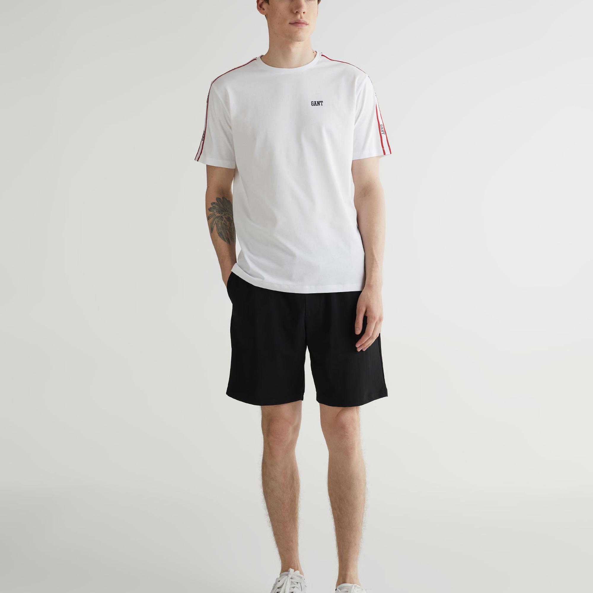 GANT Erkek Beyaz Regular Fit Bisiklet Yaka Renk Bloklu T-shirt