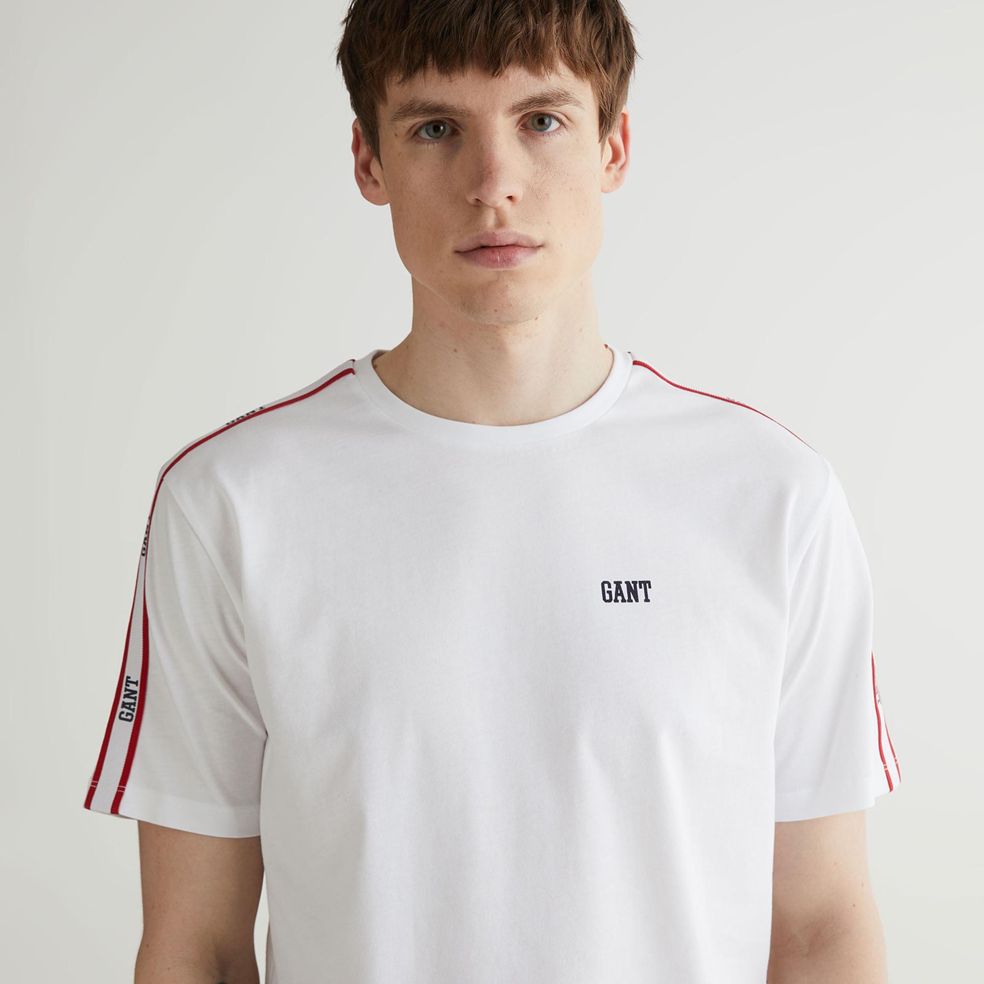 GANT Erkek Beyaz Regular Fit Bisiklet Yaka Renk Bloklu T-shirt