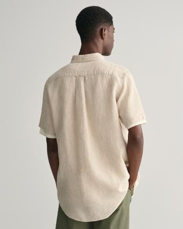  GANT Erkek Bej Regular Fit Düğmeli Yaka Keten Gömlek
