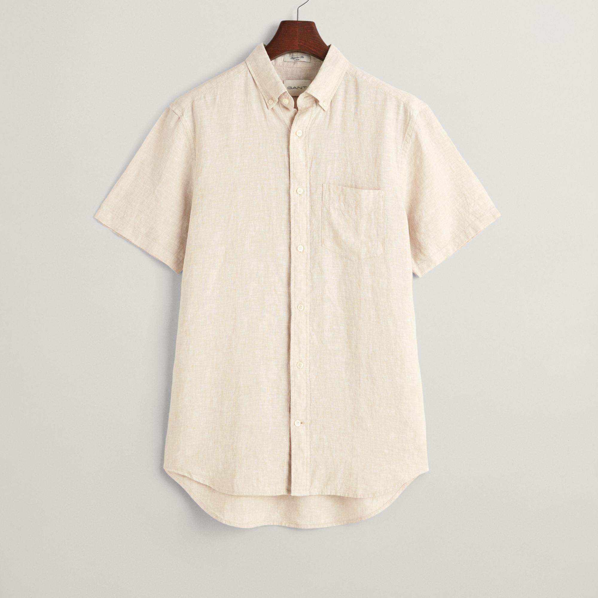 GANT Erkek Bej Regular Fit Düğmeli Yaka Keten Gömlek
