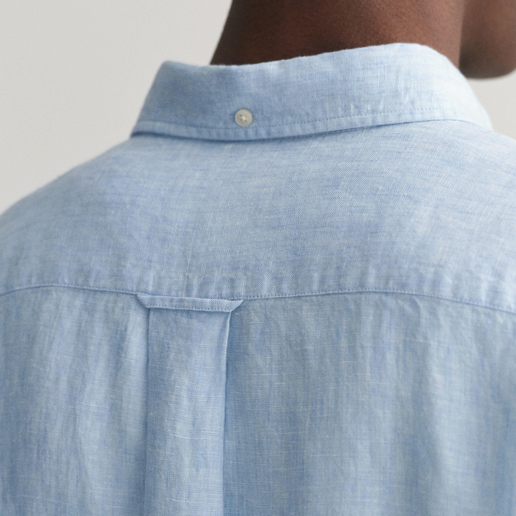 GANT Erkek Mavi Regular Fit Düğmeli Yaka Keten Gömlek