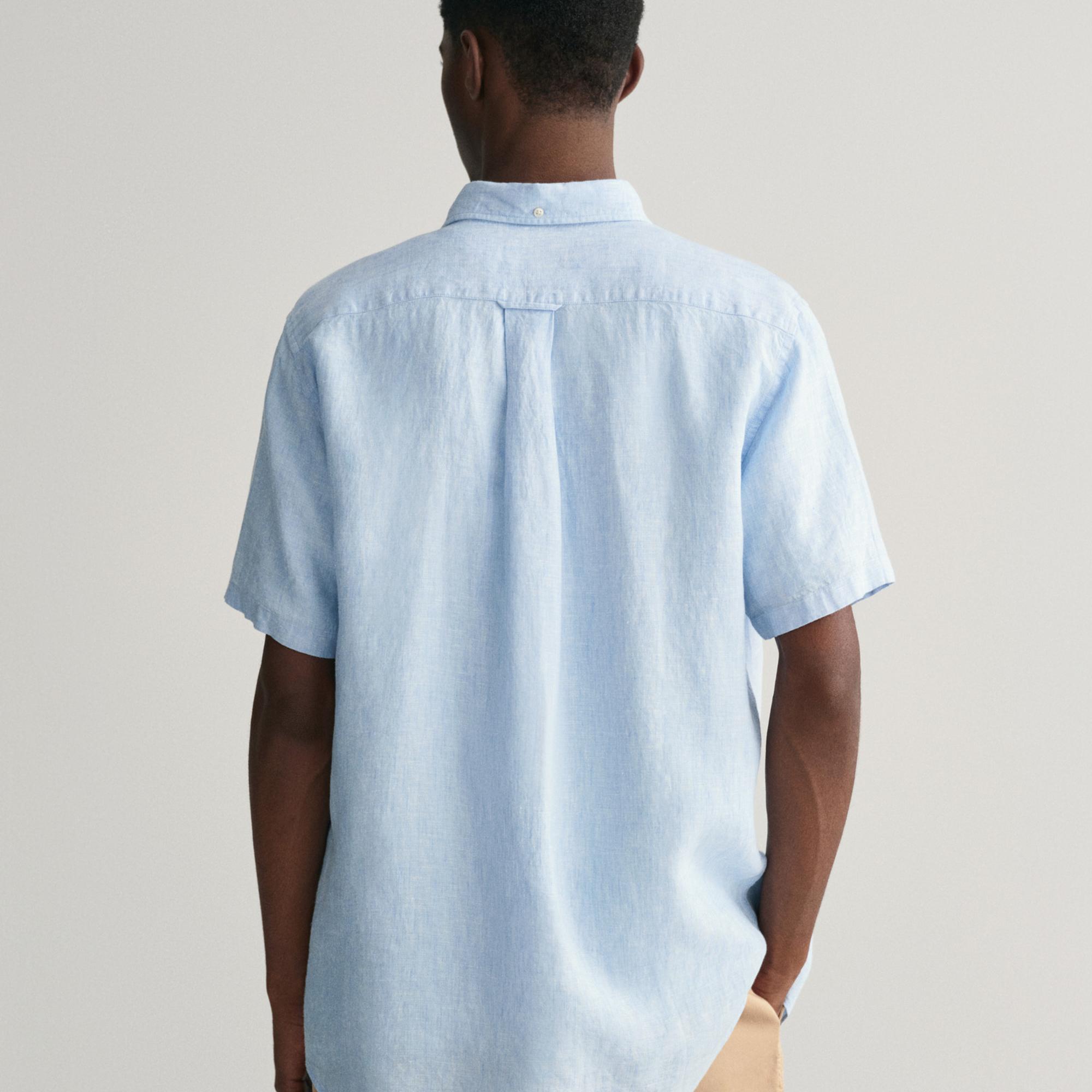 GANT Erkek Mavi Regular Fit Düğmeli Yaka Keten Gömlek