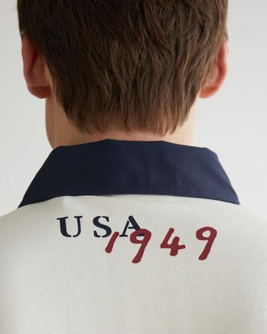  Erkek Krem Oversize Fit Renk Bloklu Logolu Polo