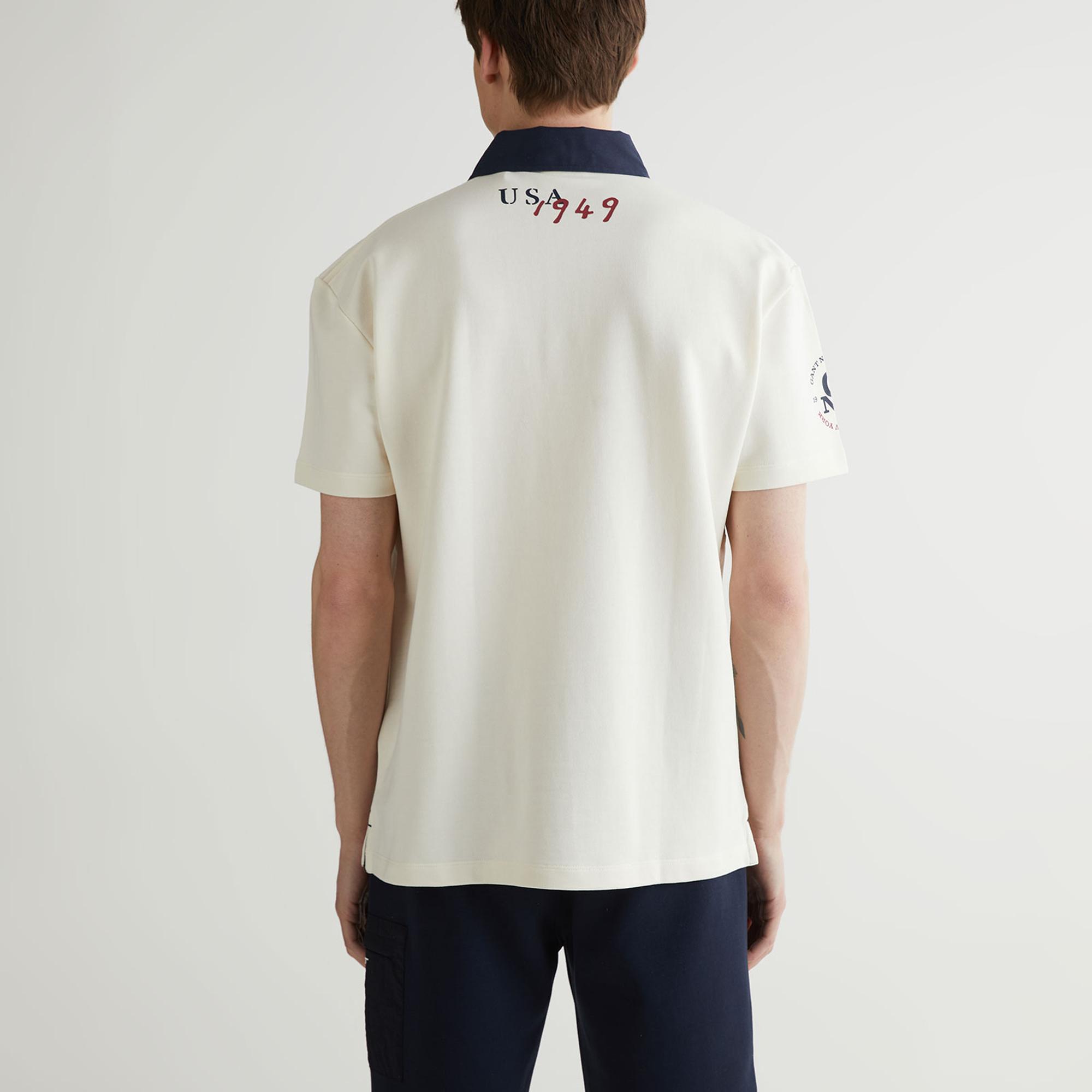 Erkek Krem Oversize Fit Renk Bloklu Logolu Polo