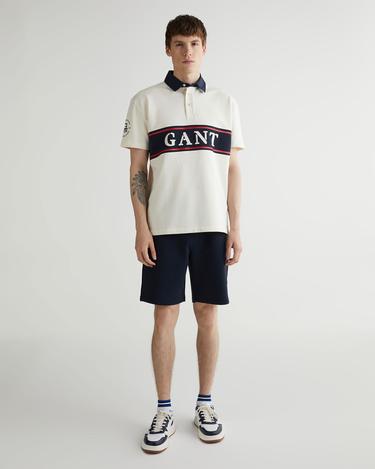  Erkek Krem Oversize Fit Renk Bloklu Logolu Polo